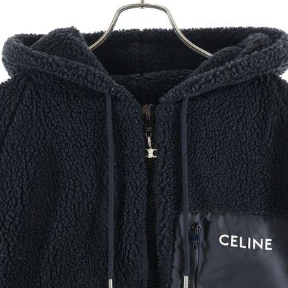 Celine Hooded Fleece Zip Up Jacket Black — view 3