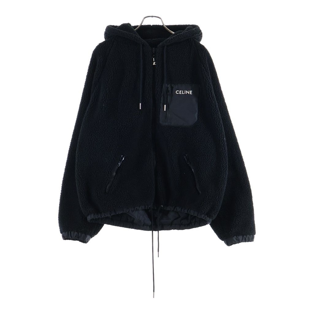 Celine Hooded Fleece Zip Up Jacket Black