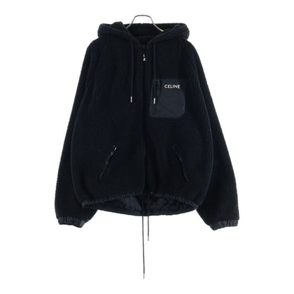 Celine Hooded Fleece Zip Up Jacket Black