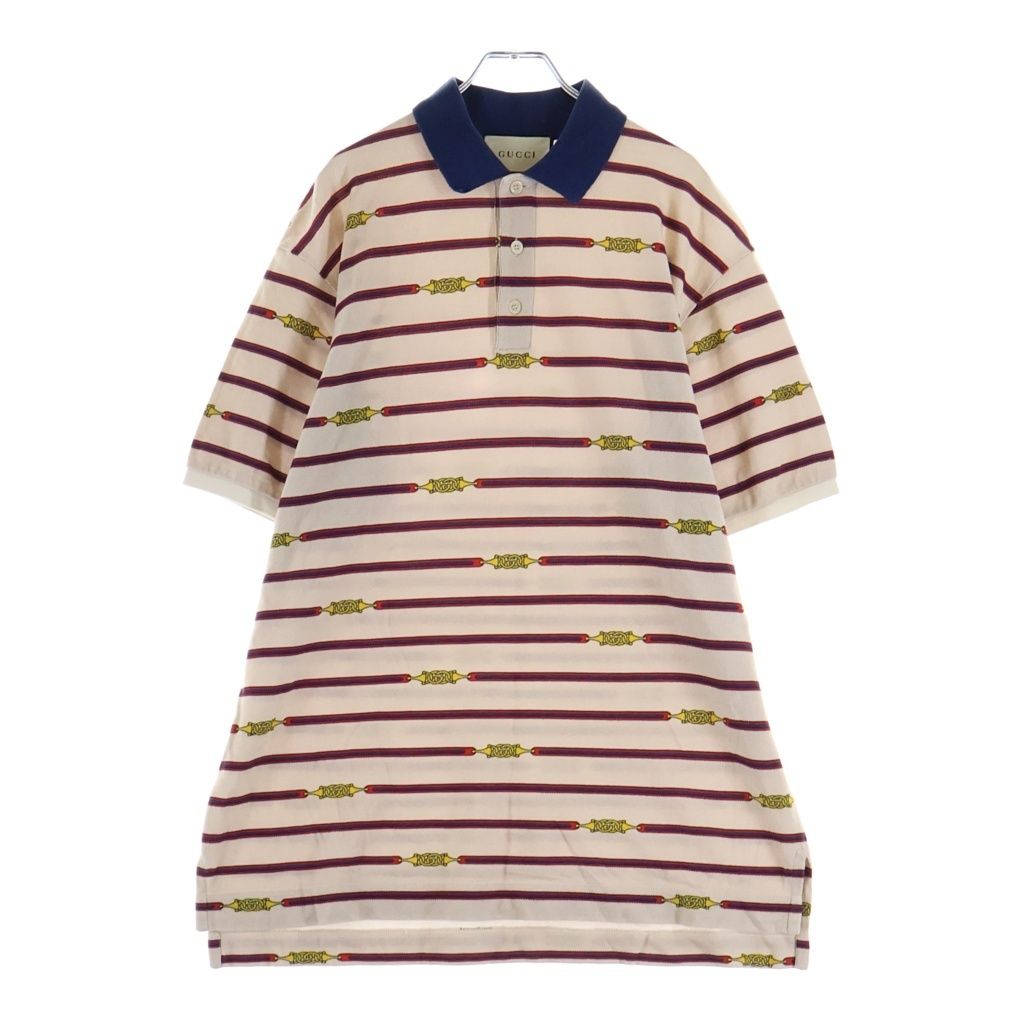 Gucci Polo Shirt Border Short Sleeve Beige