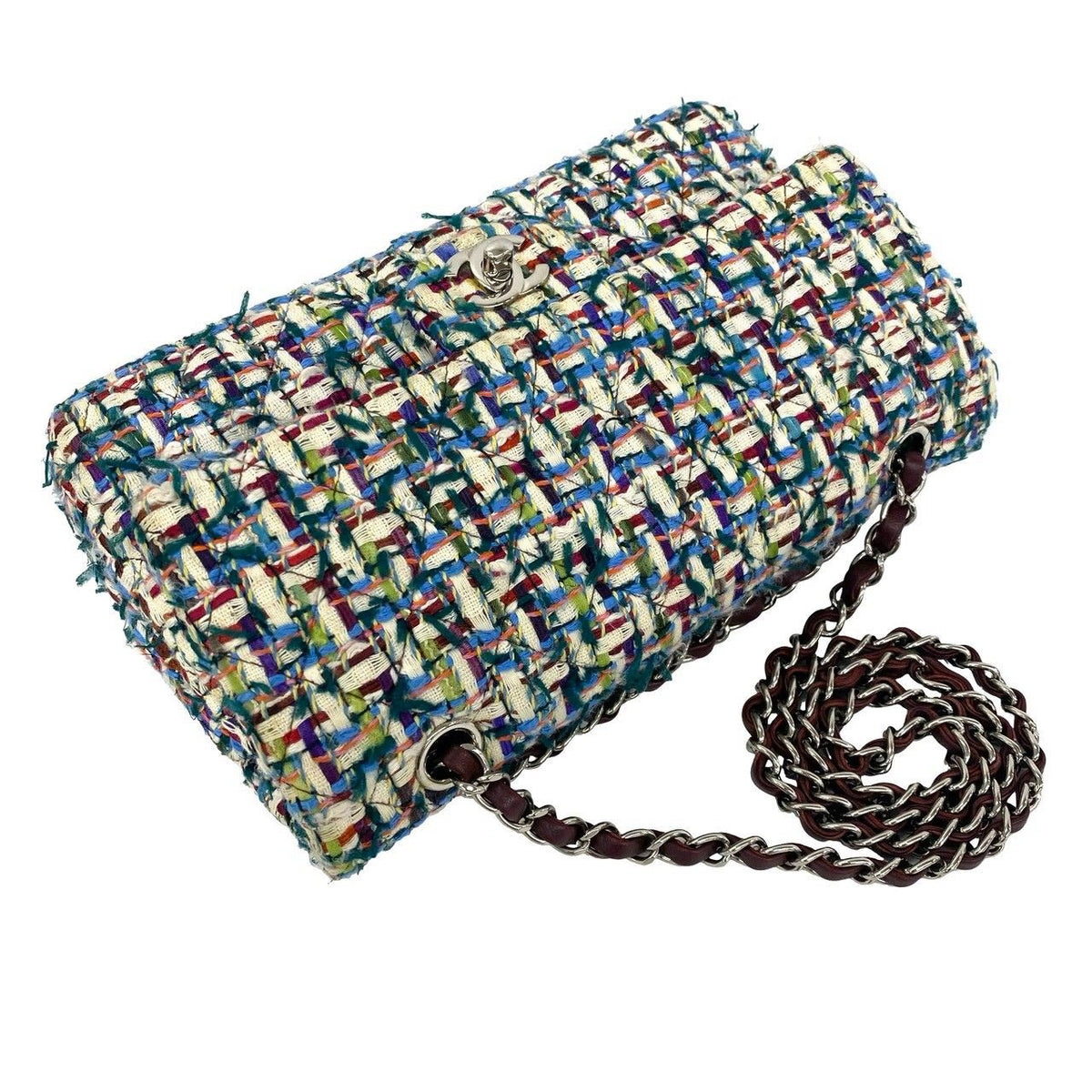 Chanel Double Flap CC Logo Tweed Chain Shoulder Bag Multicolor — view 4