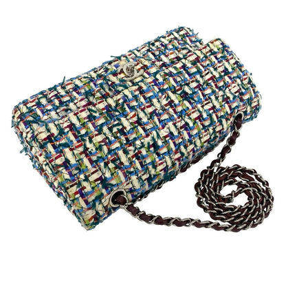 Chanel Double Flap CC Logo Tweed Chain Shoulder Bag Multicolor — view 4