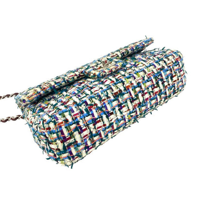 Chanel Double Flap CC Logo Tweed Chain Shoulder Bag Multicolor — view 7