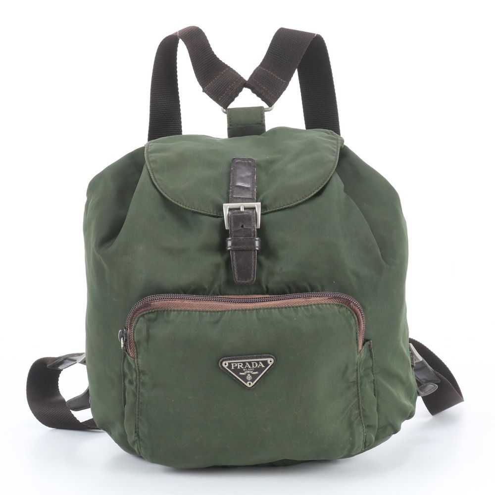 Prada Tessuto Nylon Triangle Logo Leather Backpack