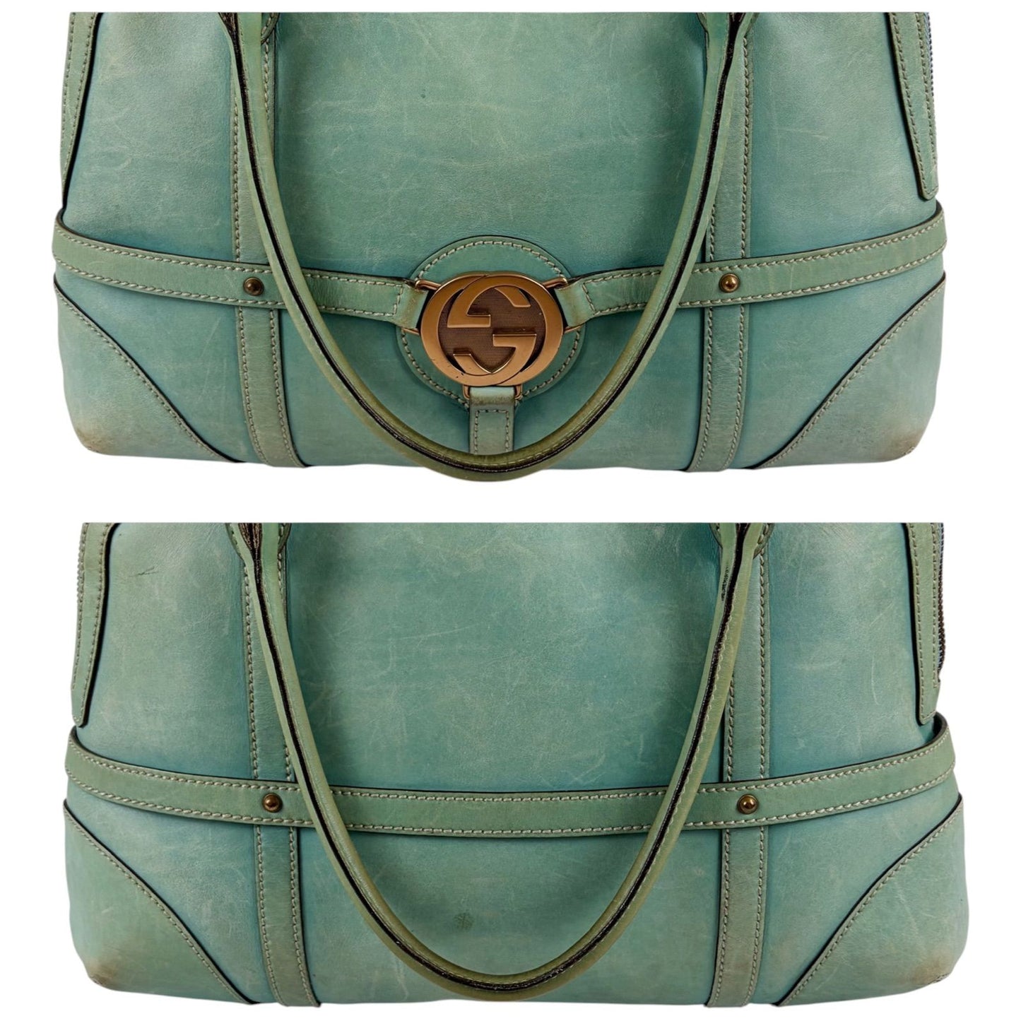 Gucci Interlocking G Leather Hand Bag G Handbag Turquoise Blue — view 6