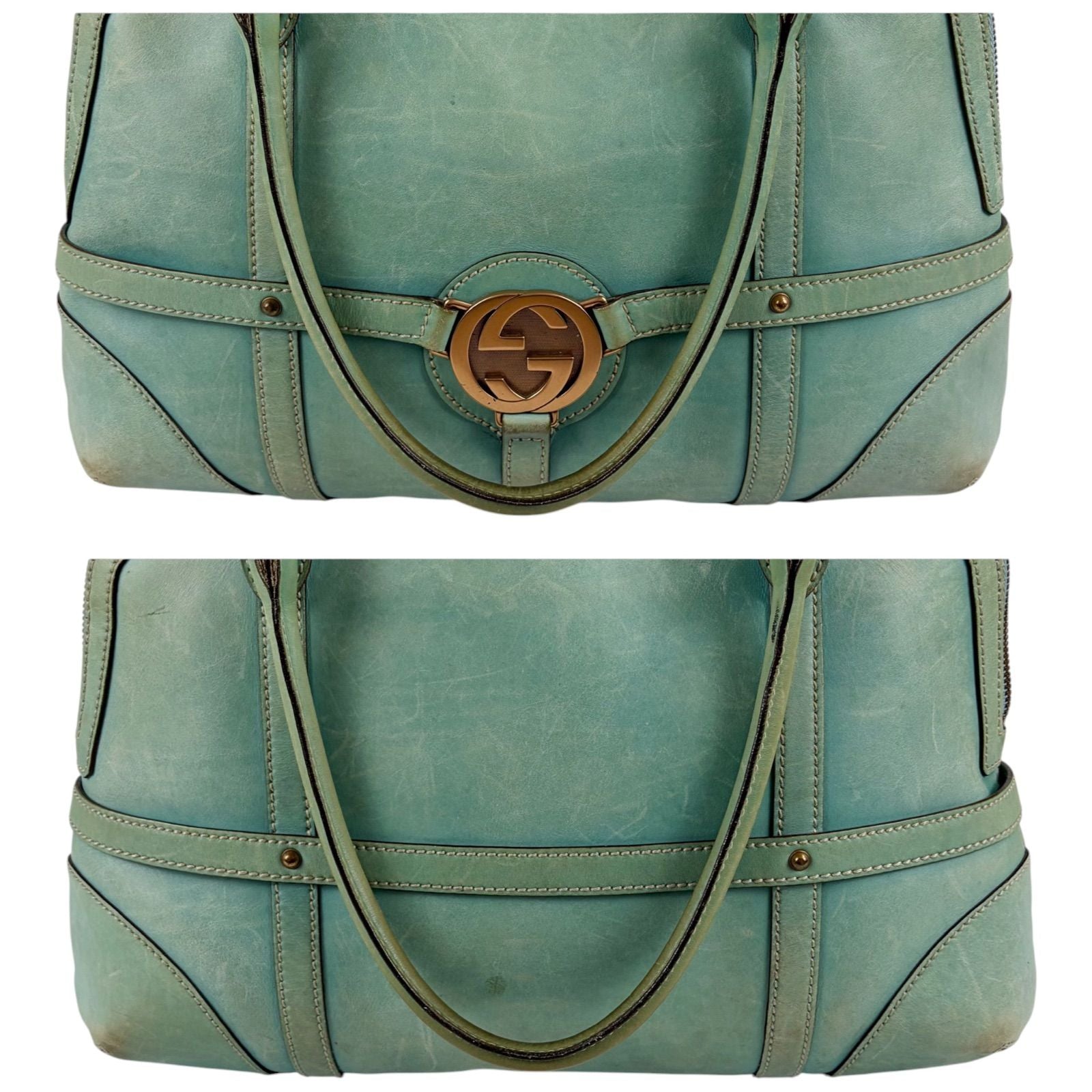 Gucci Interlocking G Leather Hand Bag G Handbag Turquoise Blue — view 6
