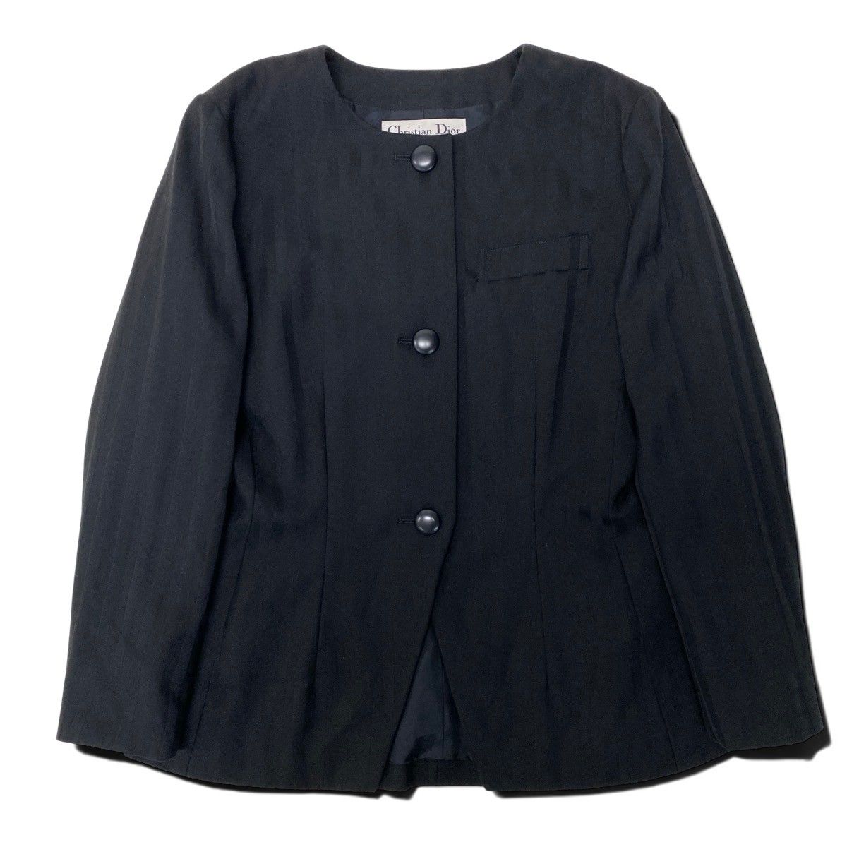 Dior Collarless Jacket Wool Striped Pattern 9 Black — view 2
