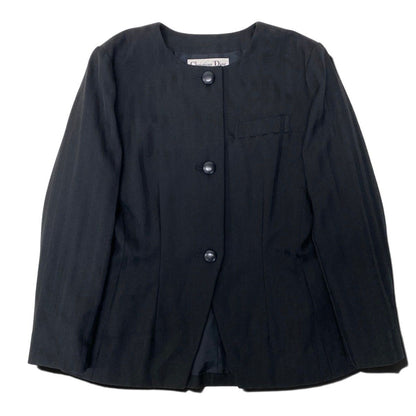 Dior Collarless Jacket Wool Striped Pattern 9 Black — view 2