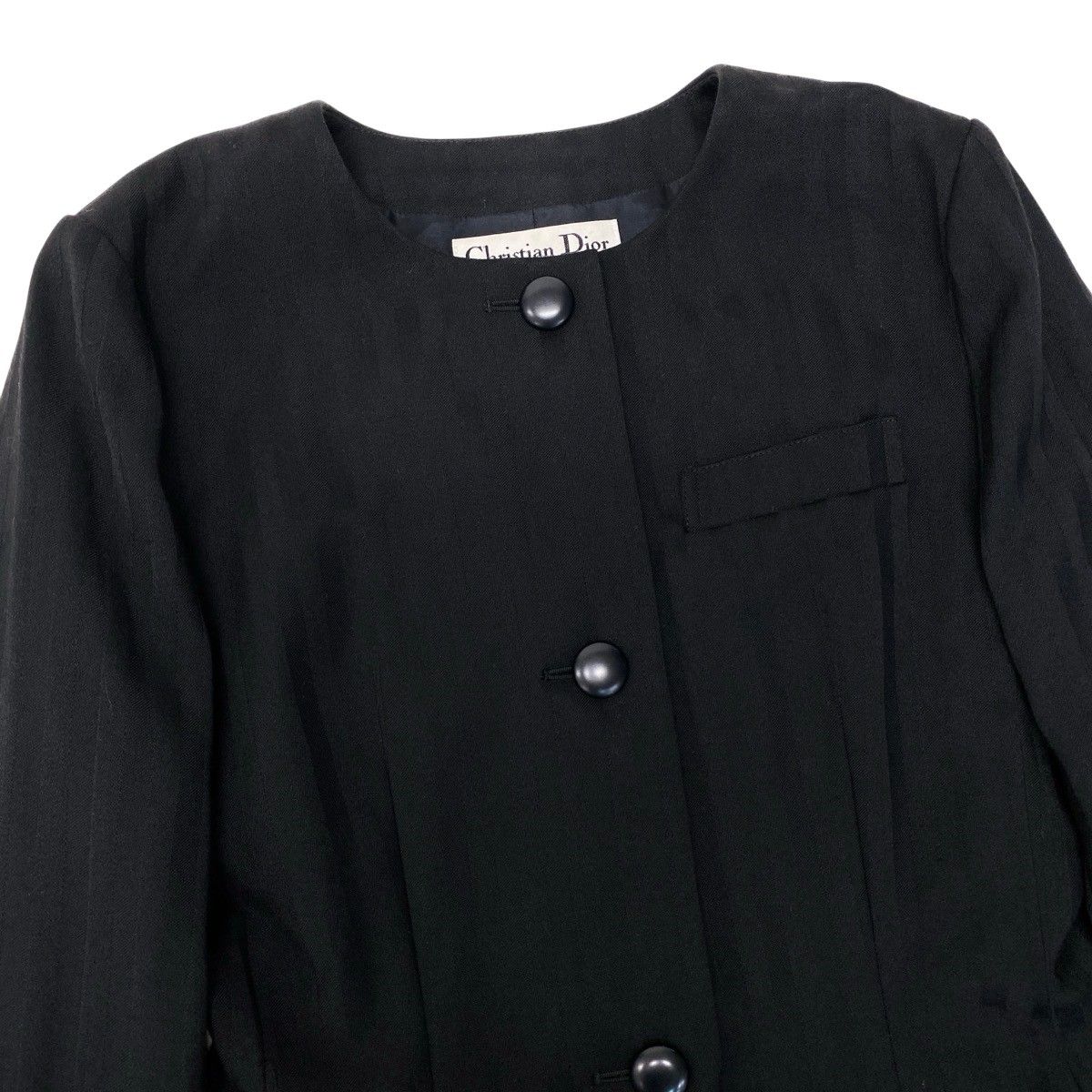 Dior Collarless Jacket Wool Striped Pattern 9 Black — view 5