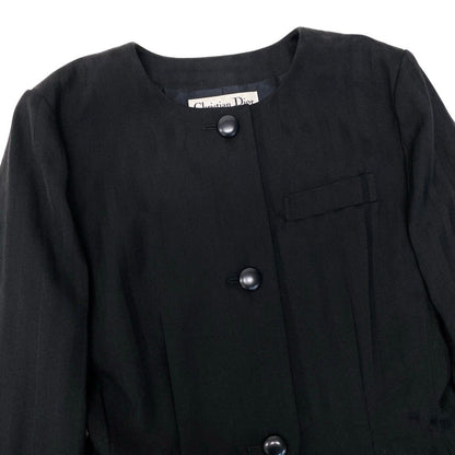 Dior Collarless Jacket Wool Striped Pattern 9 Black — view 5