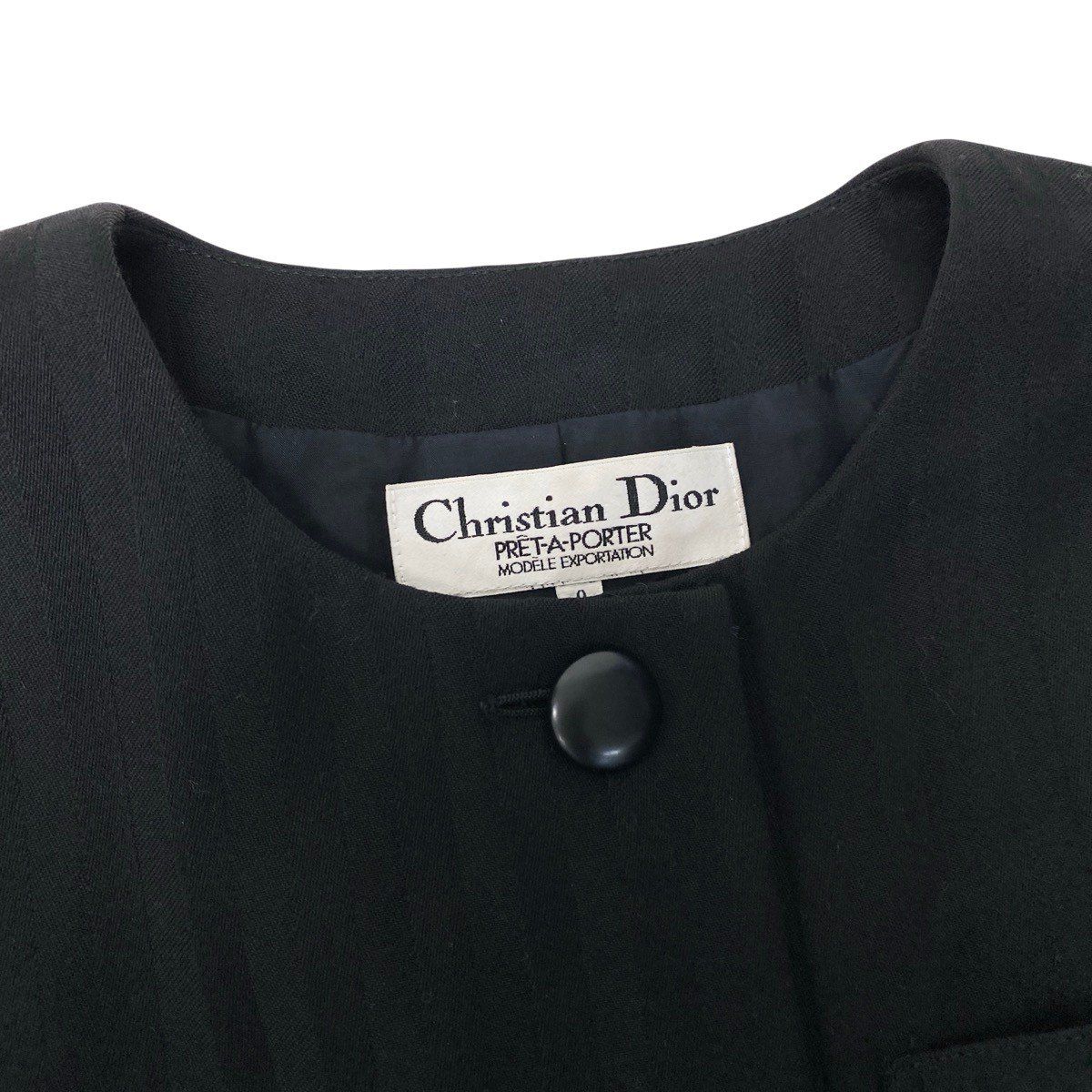 Dior Collarless Jacket Wool Striped Pattern 9 Black — view 8