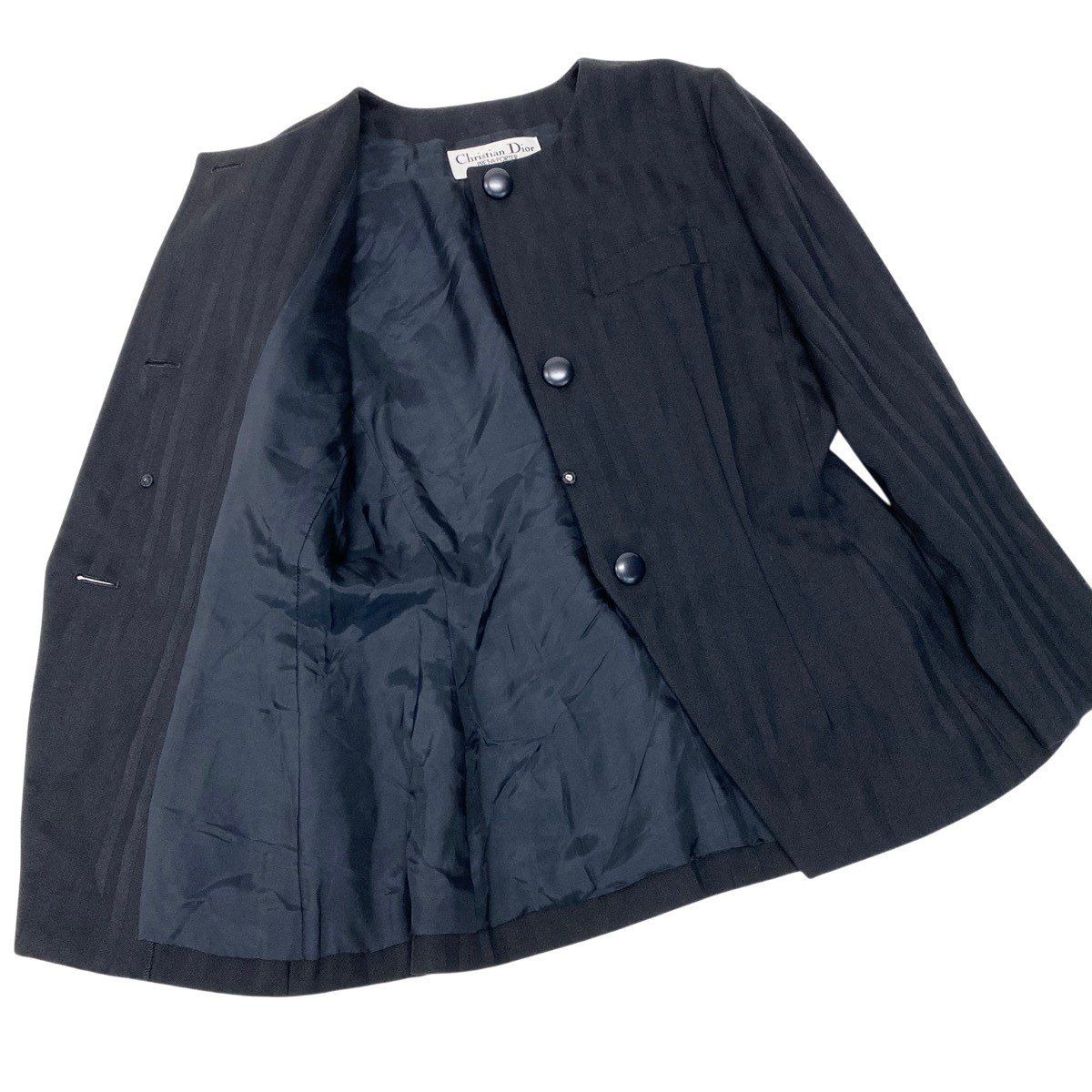 Dior Collarless Jacket Wool Striped Pattern 9 Black — view 4