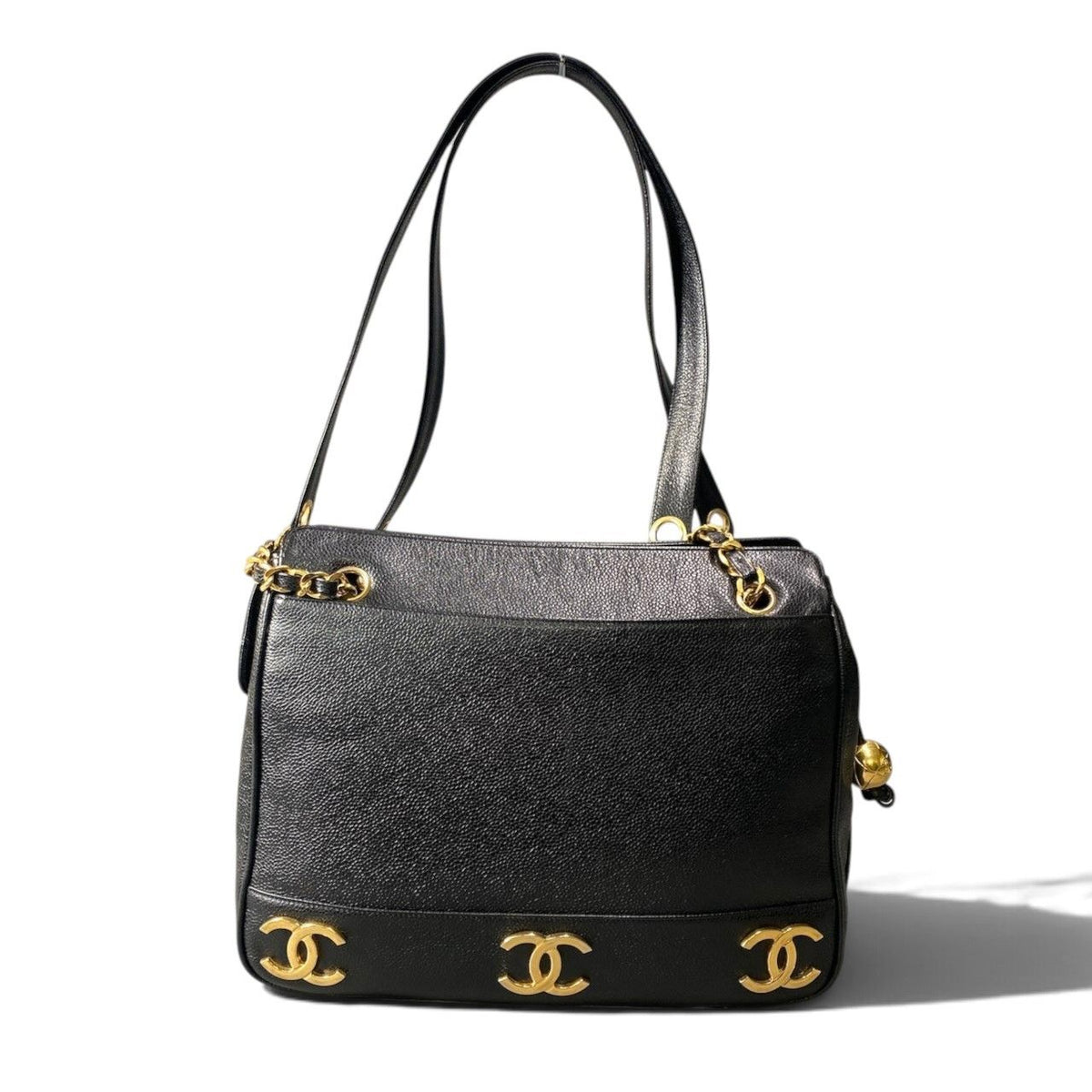 Chanel Triple CC Logo Caviar Leather Shoulder Bag Coco Chain Black — view 2