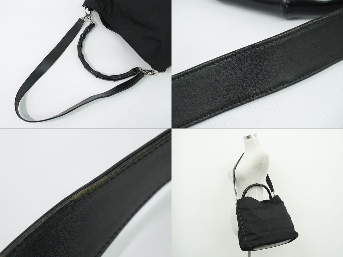 Gucci Bamboo 2-Way Shoulder Bag Canvas Black — view 6