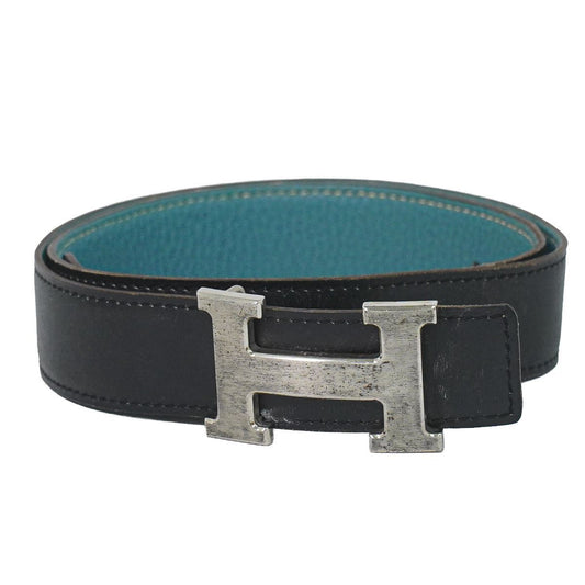 Hermes Constance Belt Reversible 75 Leather Black Blue Silver