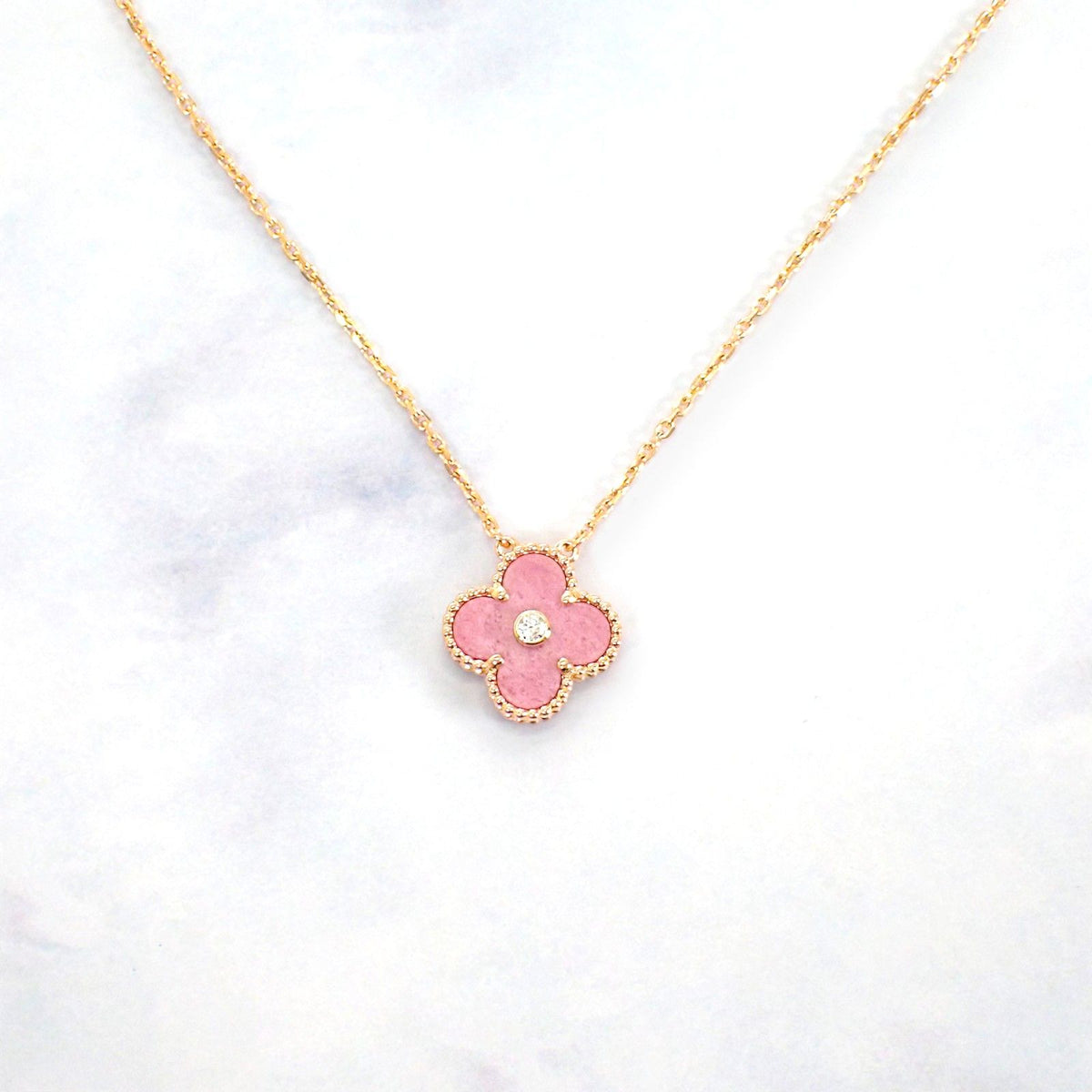 Van Cleef & Arpels Vintage Alhambra Pendant 18k Pink Gold Rhodonite