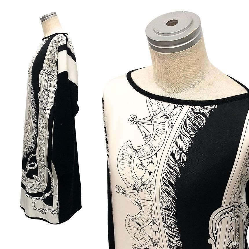 Hermes Twillaine Dress Bride de Cour Court le Silk Cashmere Black White 34 — view 2