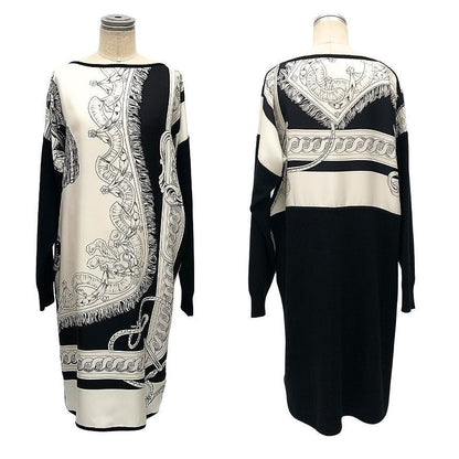 Hermes Twillaine Dress Bride de Cour Court le Silk Cashmere Black White 34