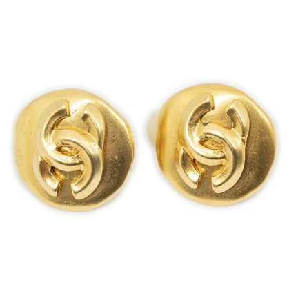 Chanel CC Logo Round Clip-On Earrings Gold Plated