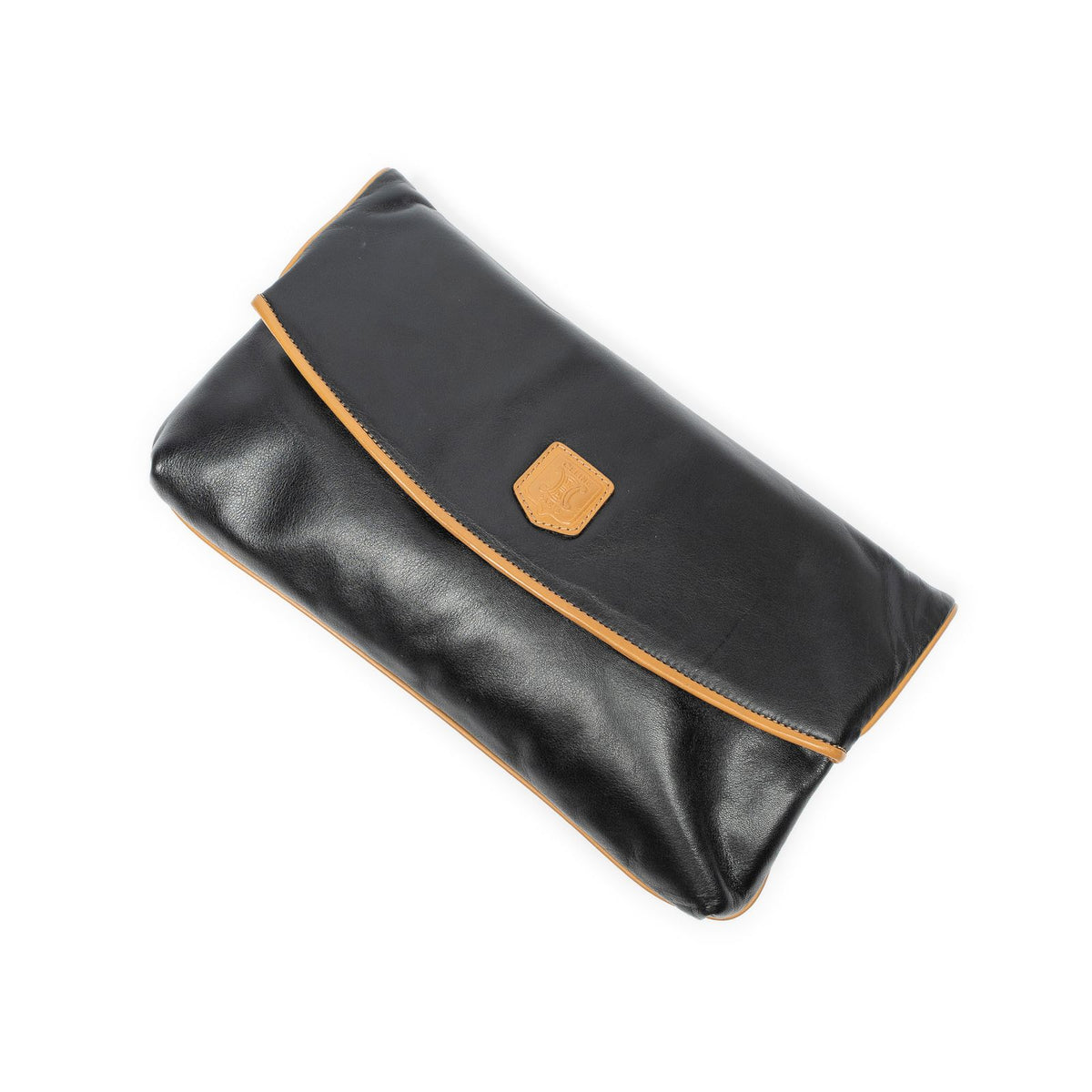 Celine Vintage Flap Clutch Black Calfskin Leather