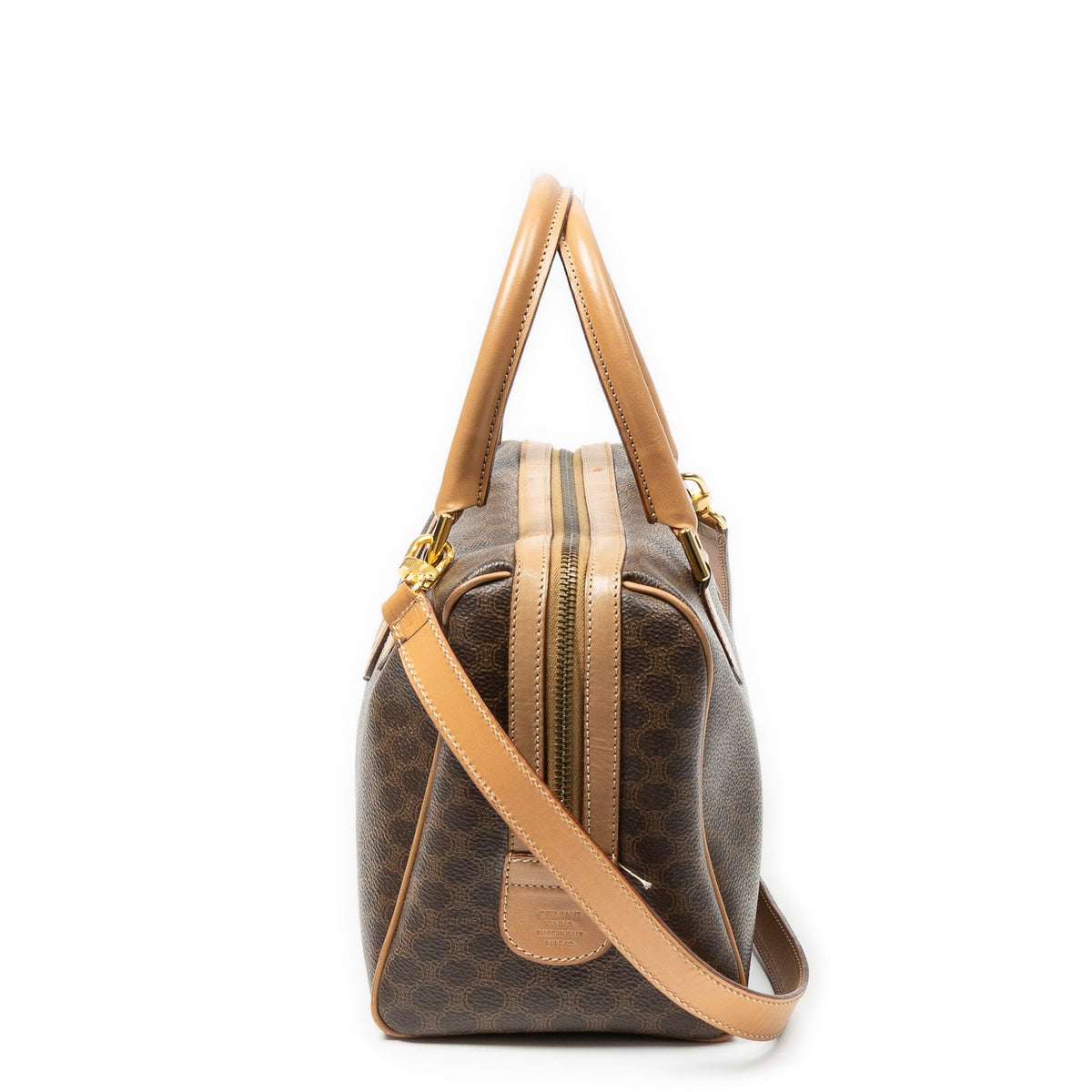 Celine Mini Boston Beige Brown Macadam Canvas — view 3