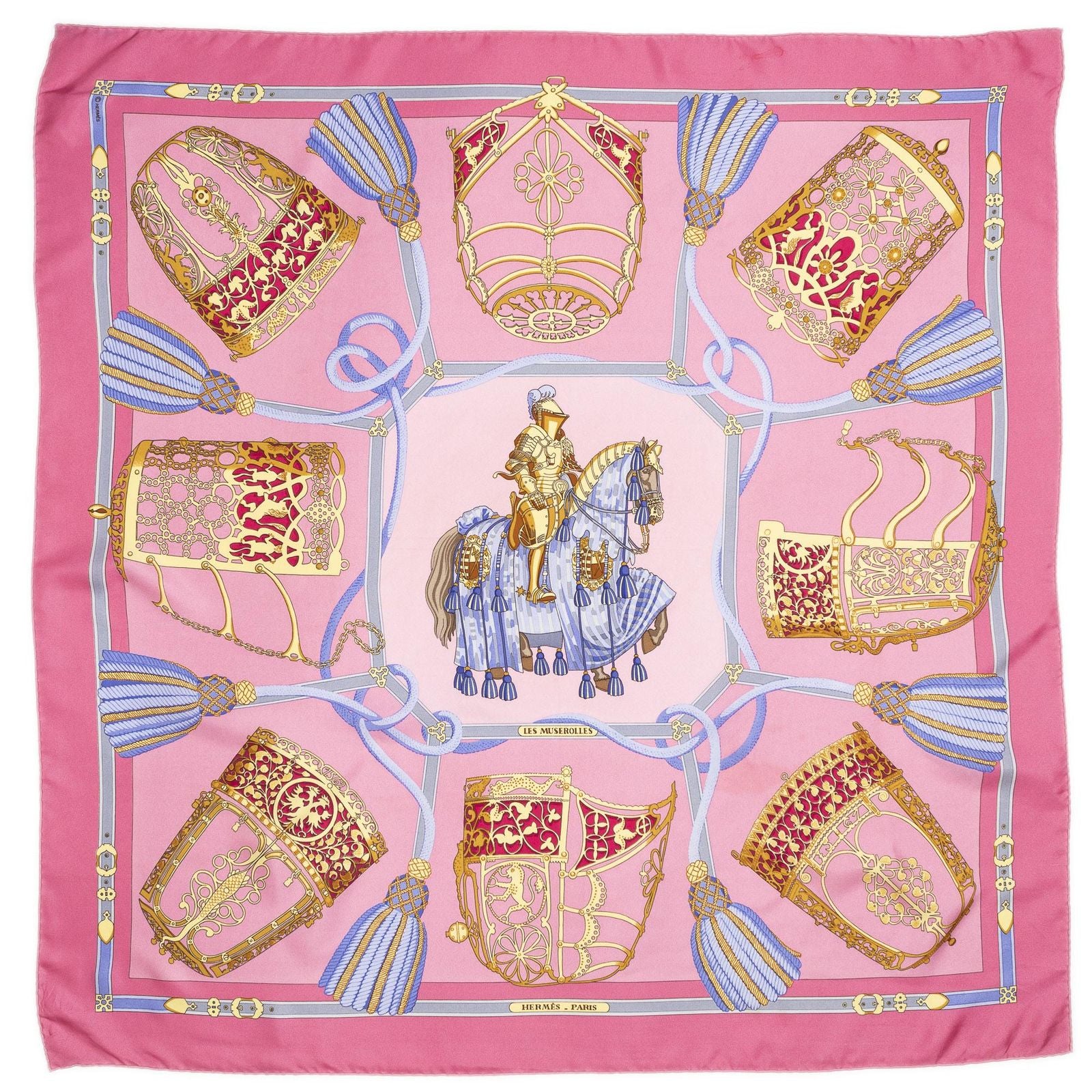 Hermes Scarf Light Pink Yellow Blue Twill Silk — view 2