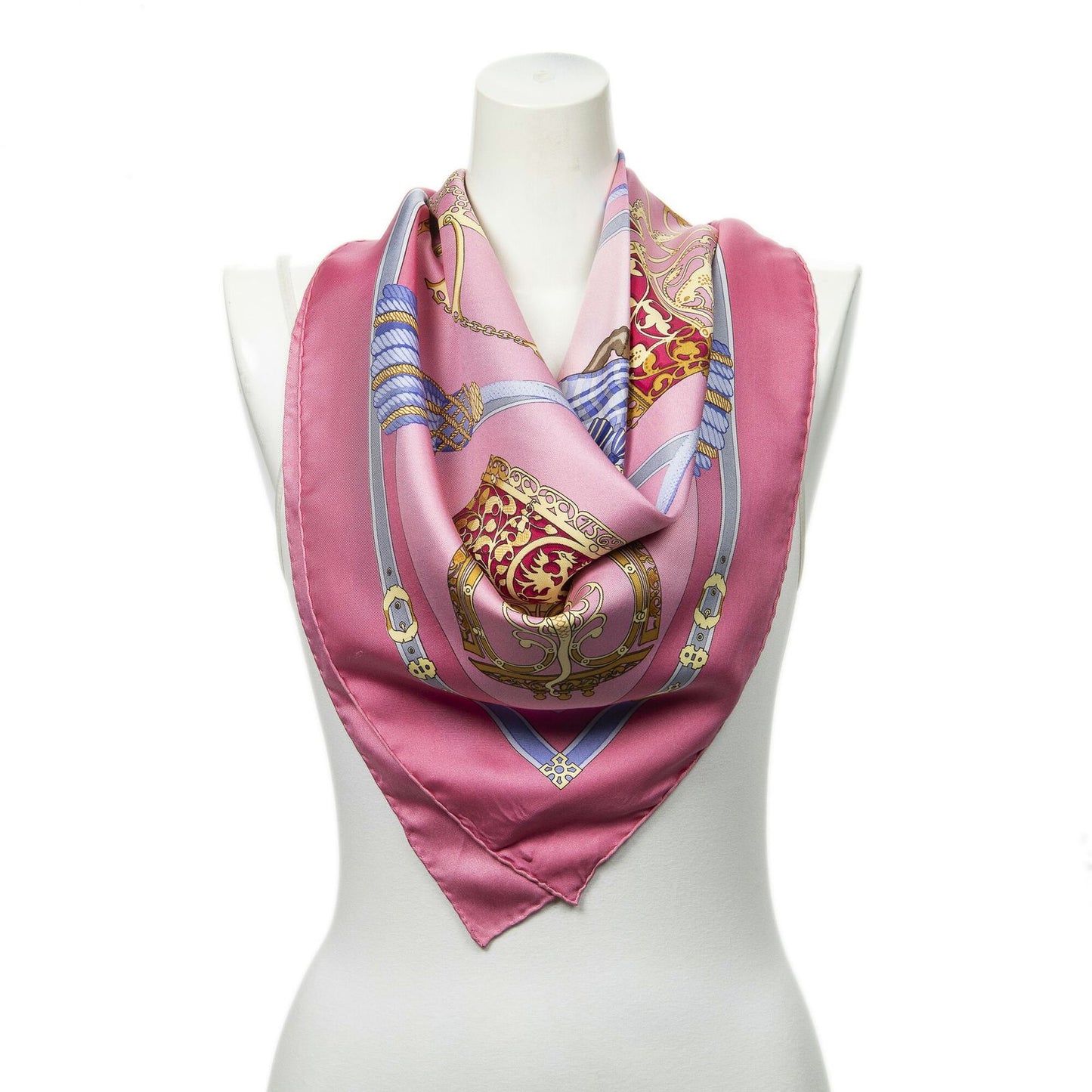 Hermes Scarf Light Pink Yellow Blue Twill Silk