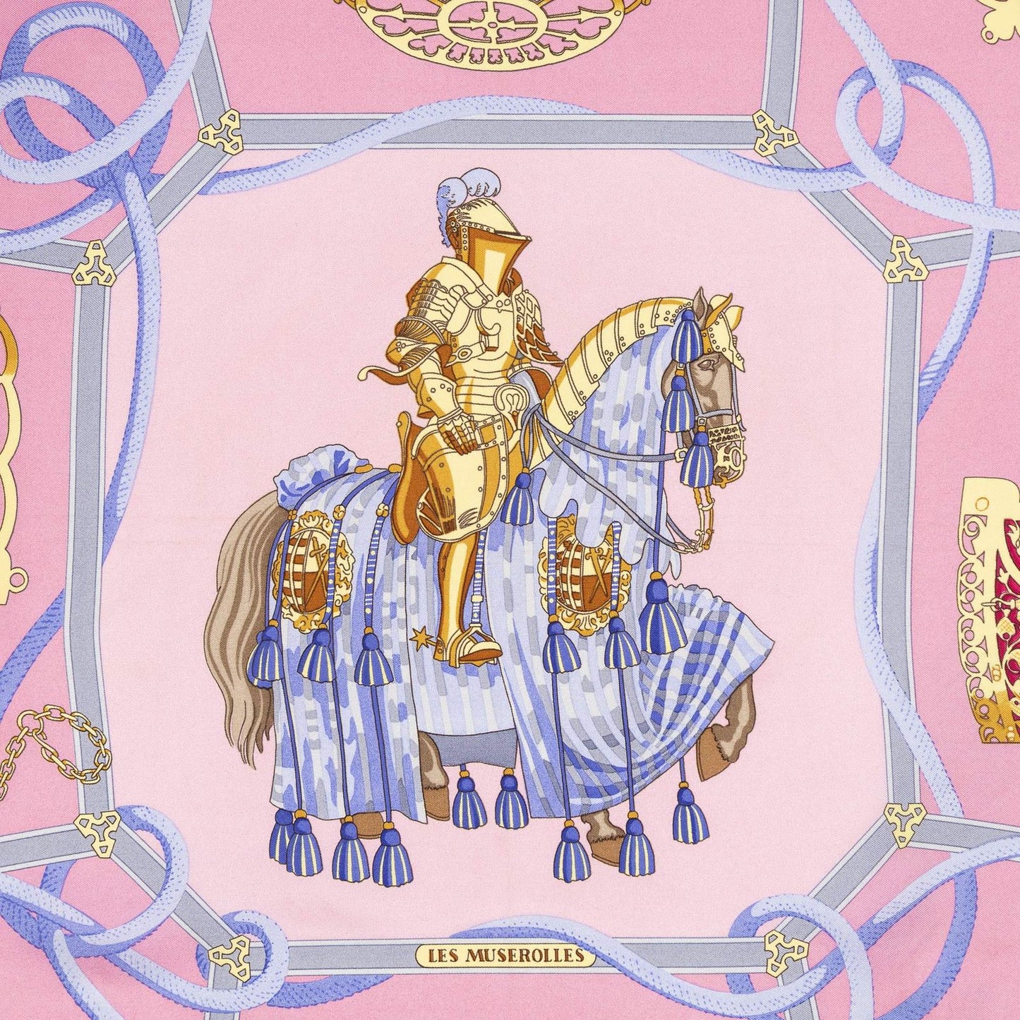 Hermes Scarf Light Pink Yellow Blue Twill Silk — view 3