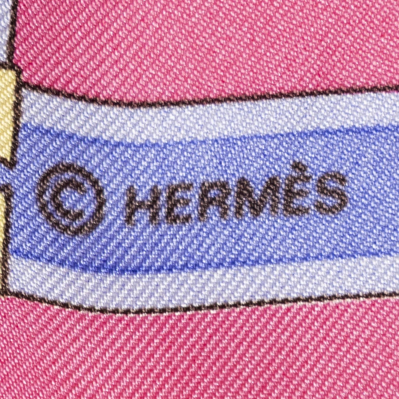 Hermes Scarf Light Pink Yellow Blue Twill Silk — view 4