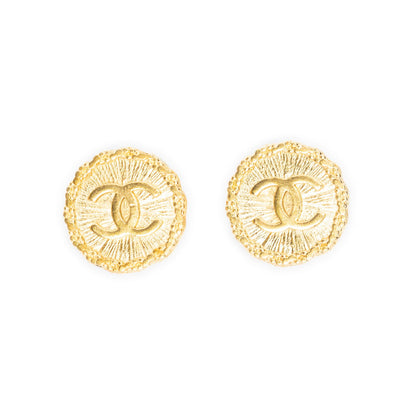 Chanel CC Logo Round Clip-On Earrings Gold Plated