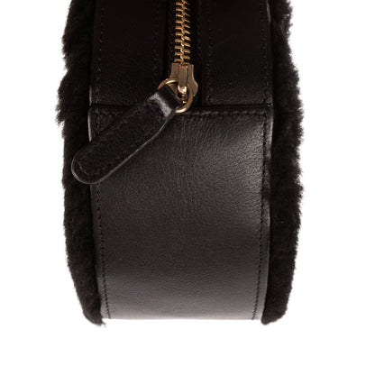 Chanel CC Shearling Chevron Round Crossbody Black Canvasa — view 8