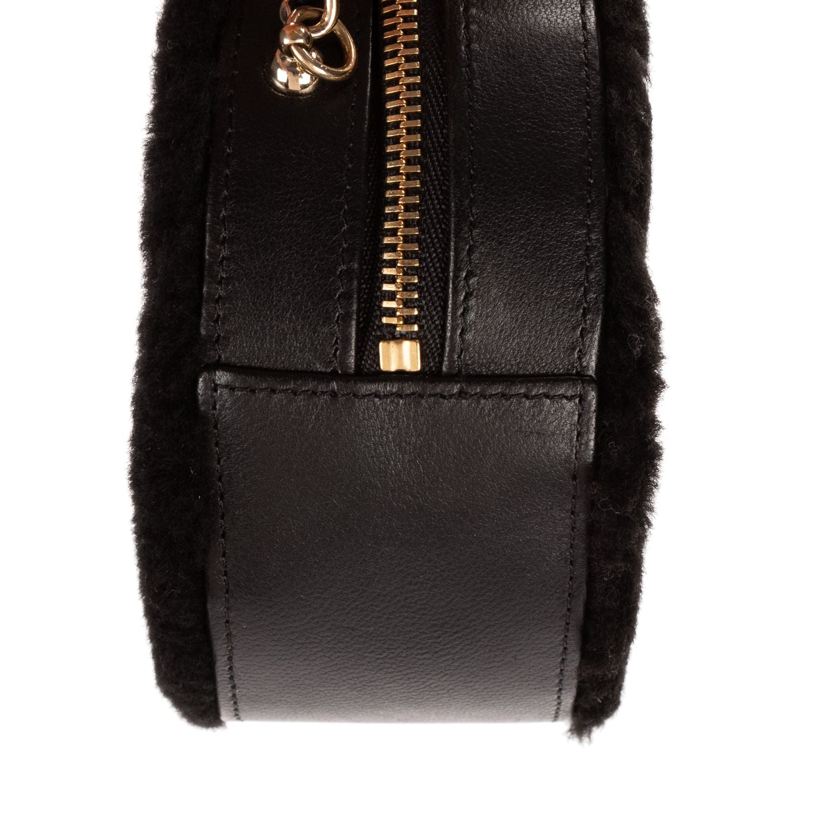 Chanel CC Shearling Chevron Round Crossbody Black Canvasa — view 7