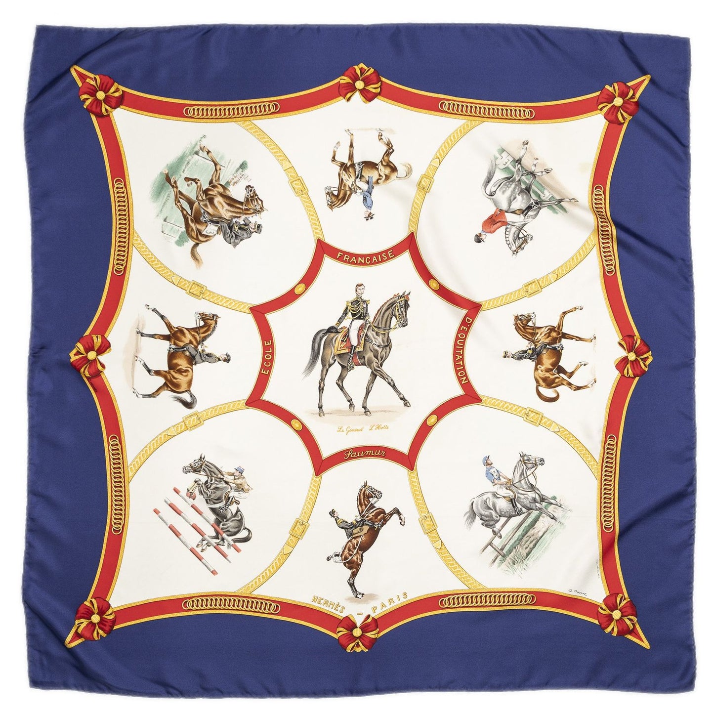 Hermes Scarf Navy Red White Twill Silk — view 2