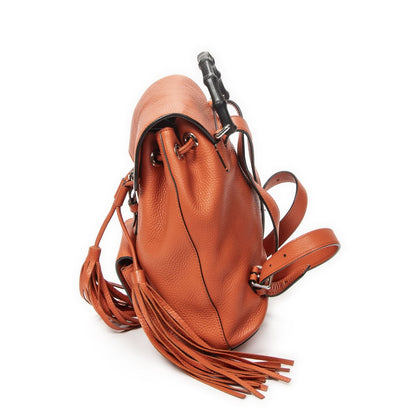 Gucci Bamboo Backpack Tassel Orange Grain Calfskin Leather — view 3
