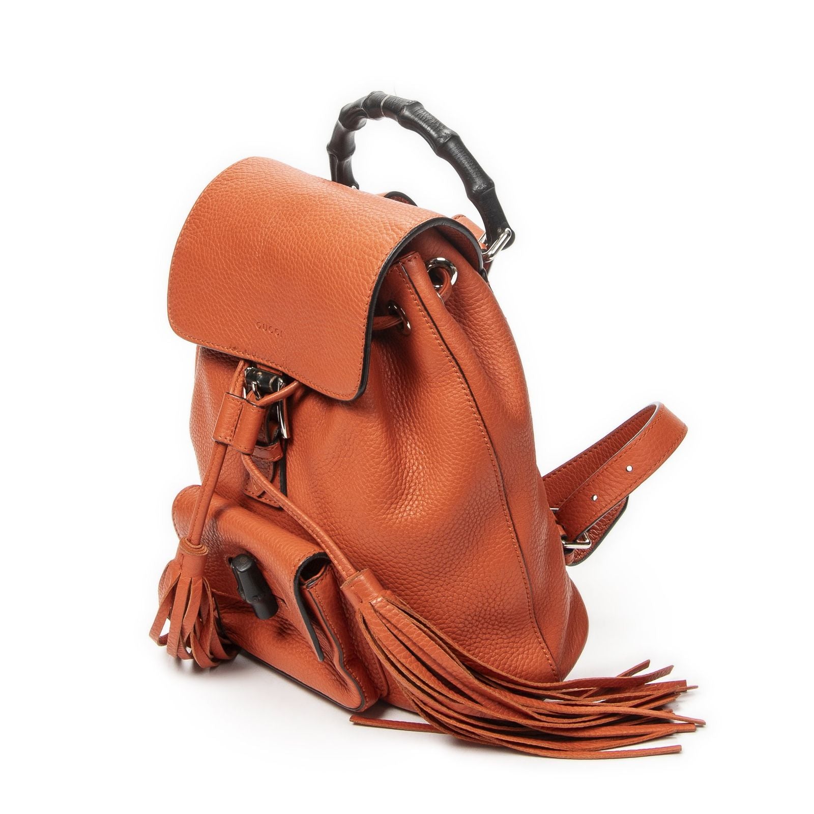 Gucci Bamboo Backpack Tassel Orange Grain Calfskin Leather — view 2