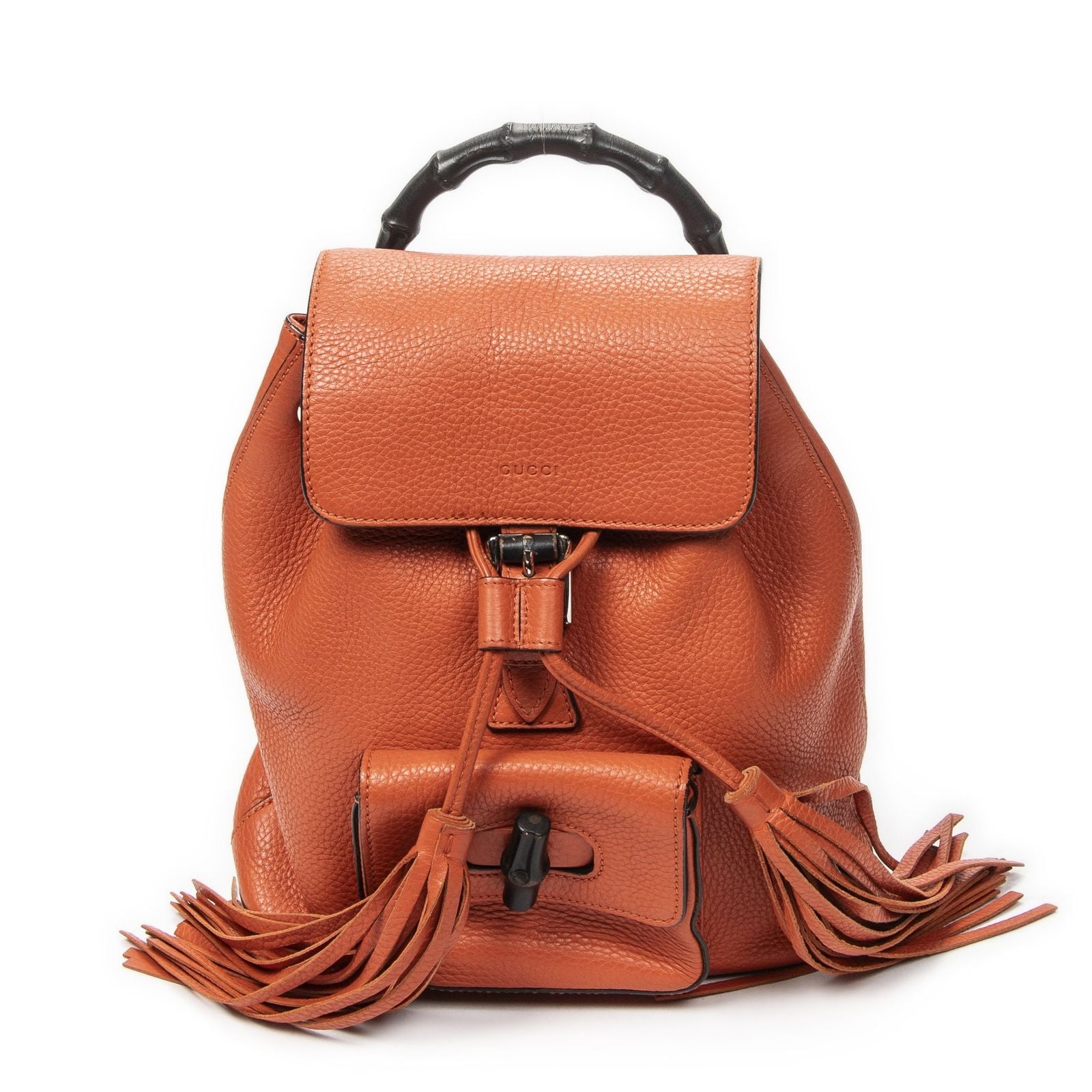 Gucci Bamboo Backpack Tassel Orange Grain Calfskin Leather
