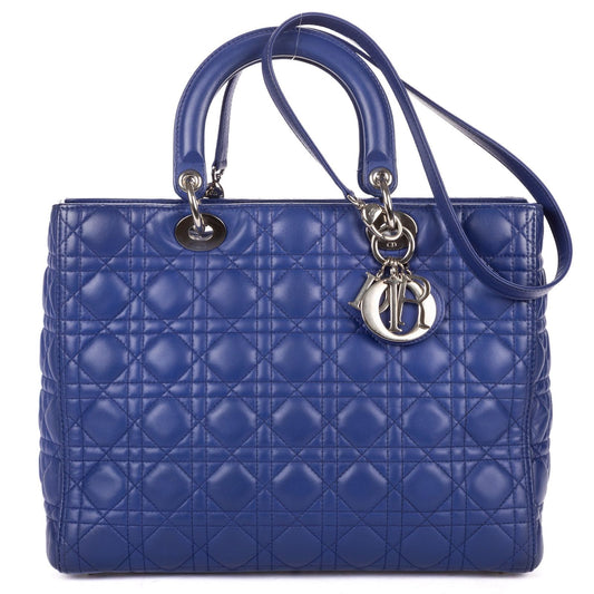 Dior Large Lady Dior Zip Blue Cannage Lambskin Leather Handbag