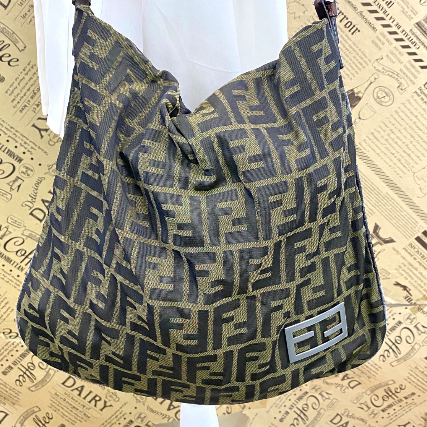 Fendi Tote Zucca Pattern Large Shoulder Bag Brown