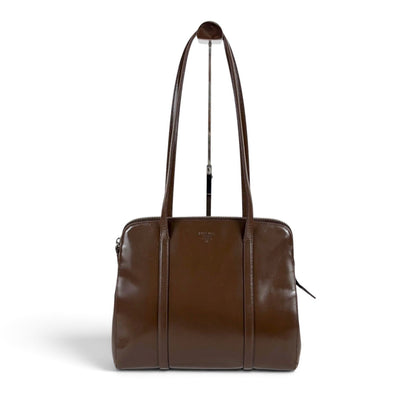 Prada Mirror Calf Leather Tote Calfskin Brown