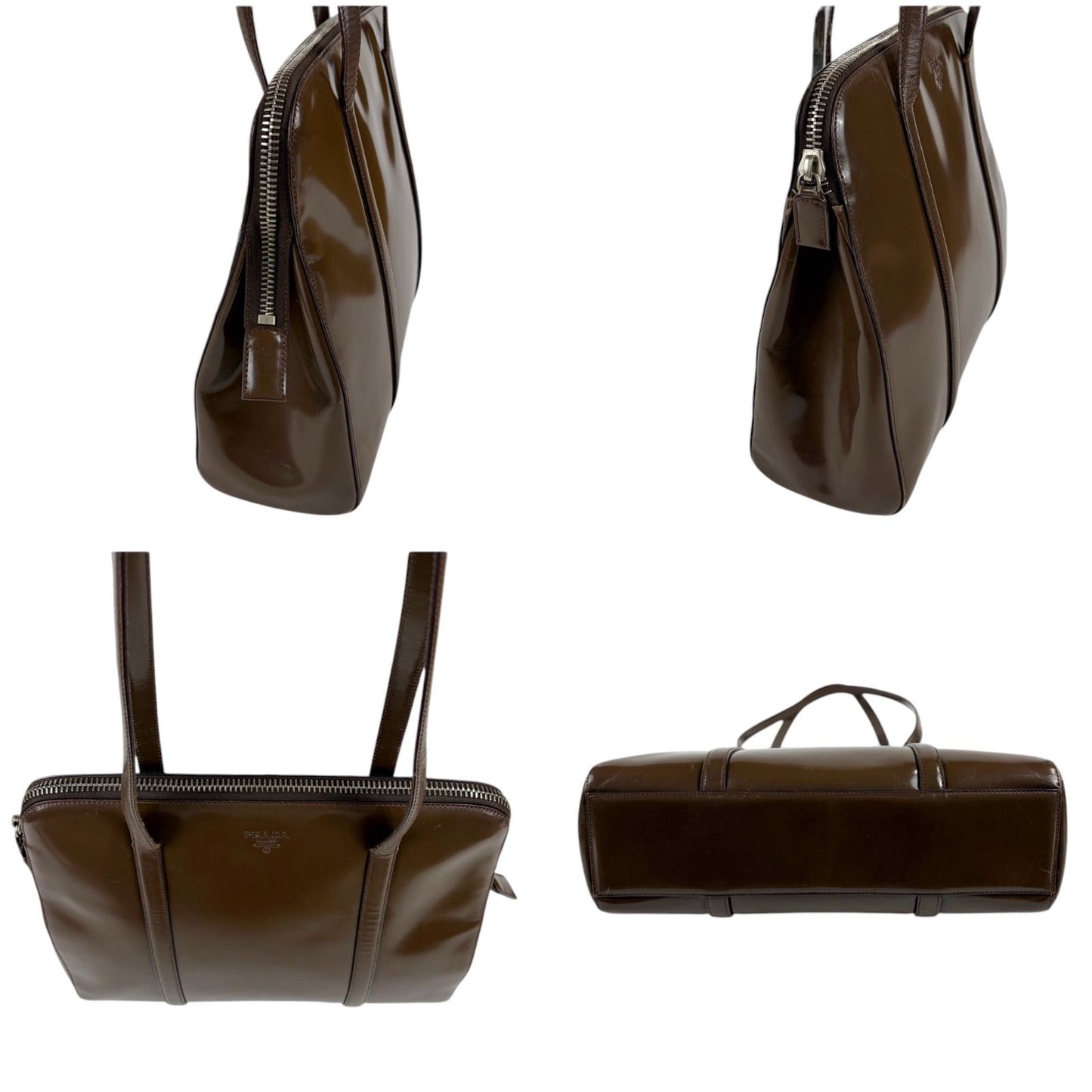 Prada Mirror Calf Leather Tote Calfskin Brown — view 6
