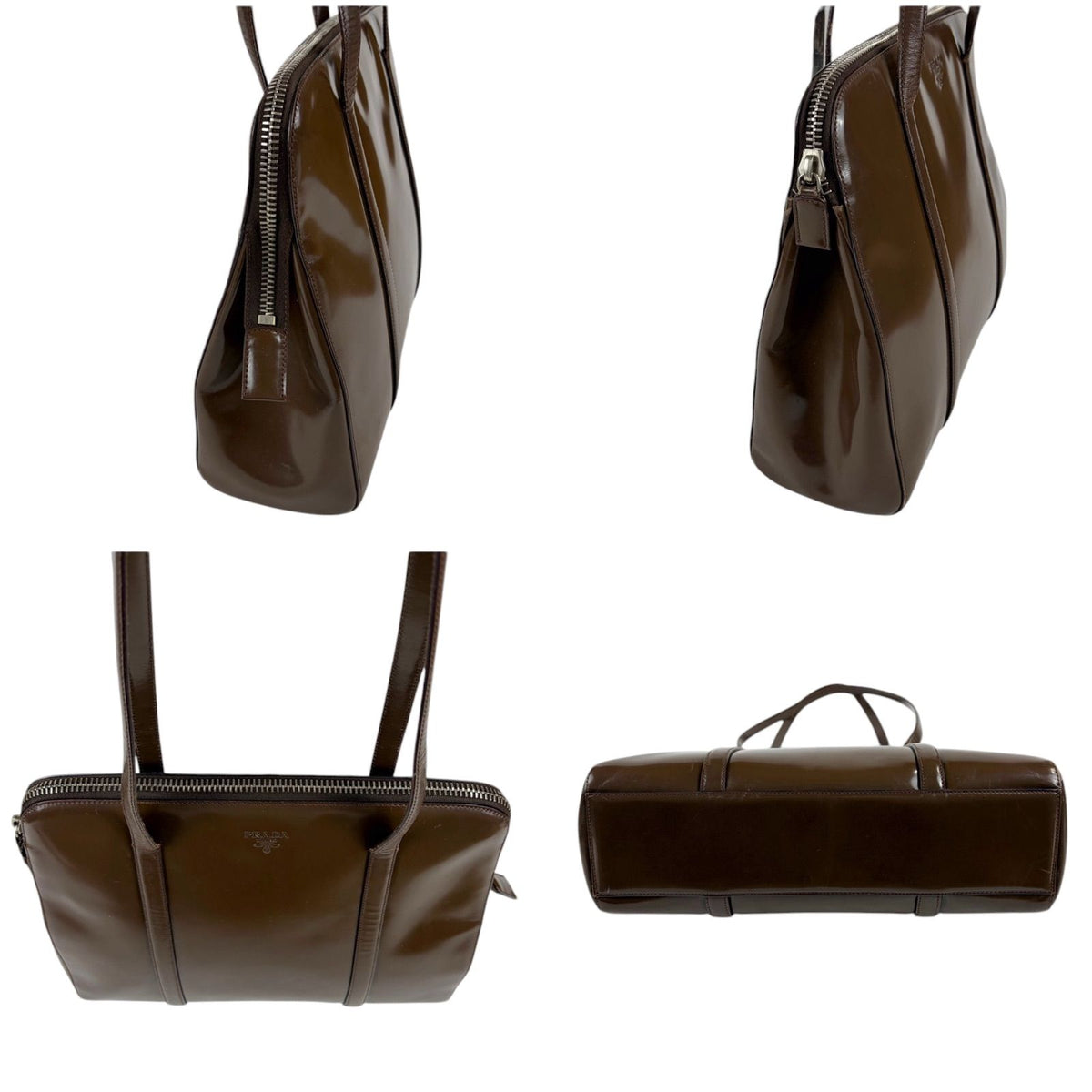 Prada Mirror Calf Leather Tote Calfskin Brown — view 6