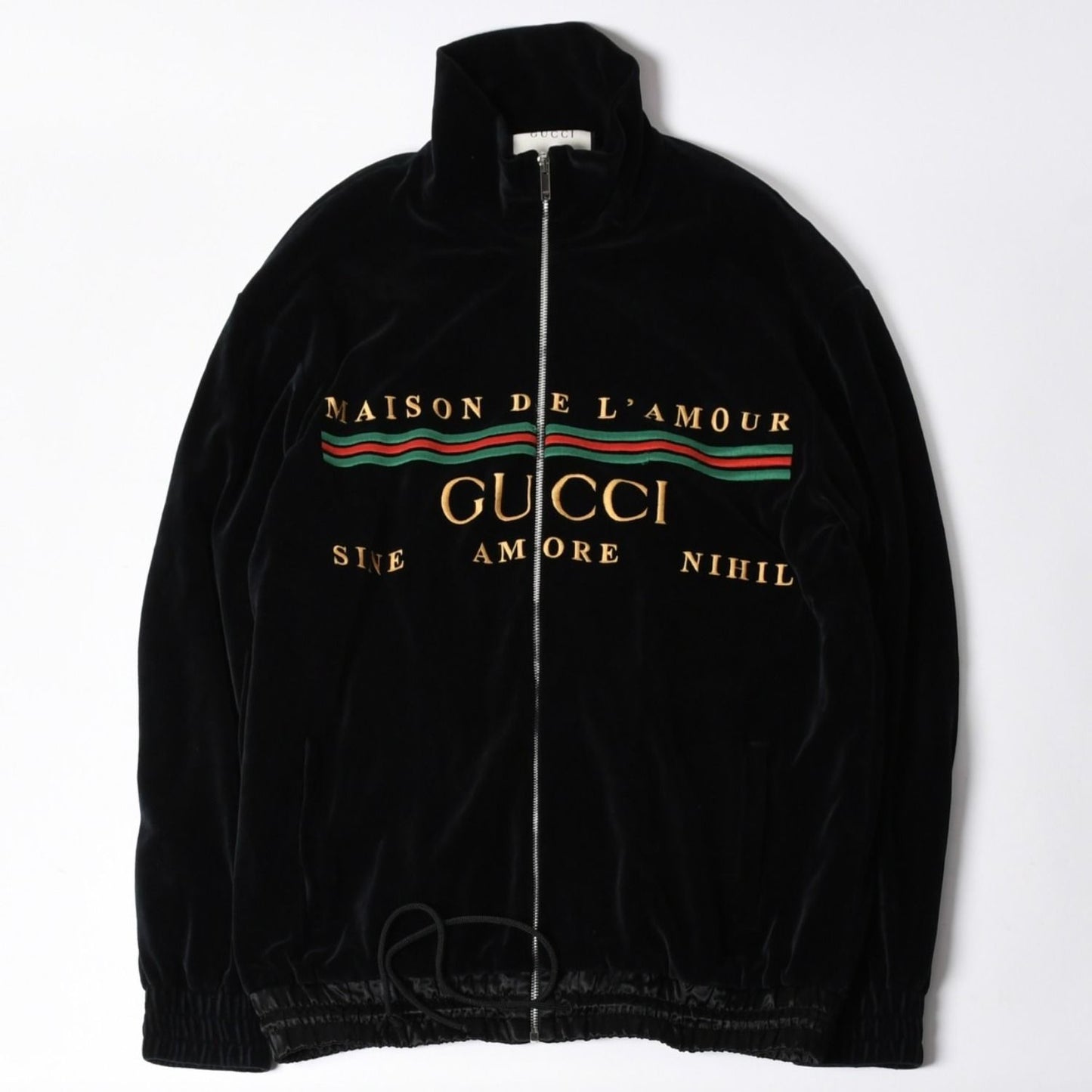 Gucci Maison de 'amour Logo Embroidered Velour Oversized Jacket Black L