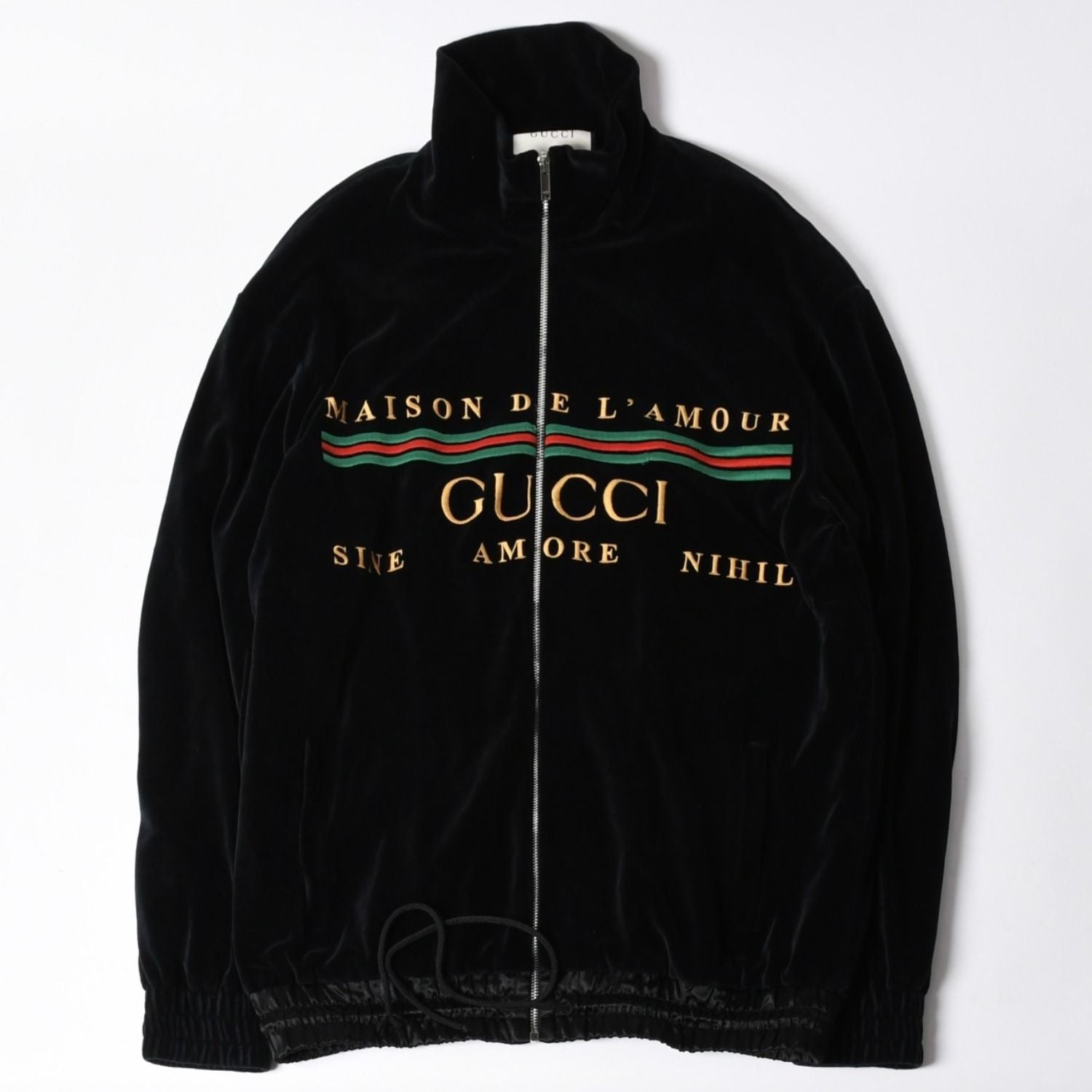 Gucci Maison de 'amour Logo Embroidered Velour Oversized Jacket Black L