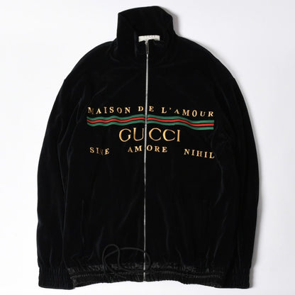 Gucci Maison de 'amour Logo Embroidered Velour Oversized Jacket Black L
