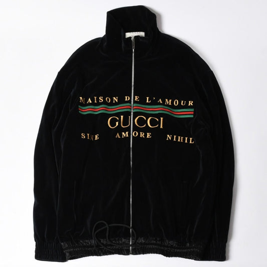 Gucci Maison de 'amour Logo Embroidered Velour Oversized Jacket Black L