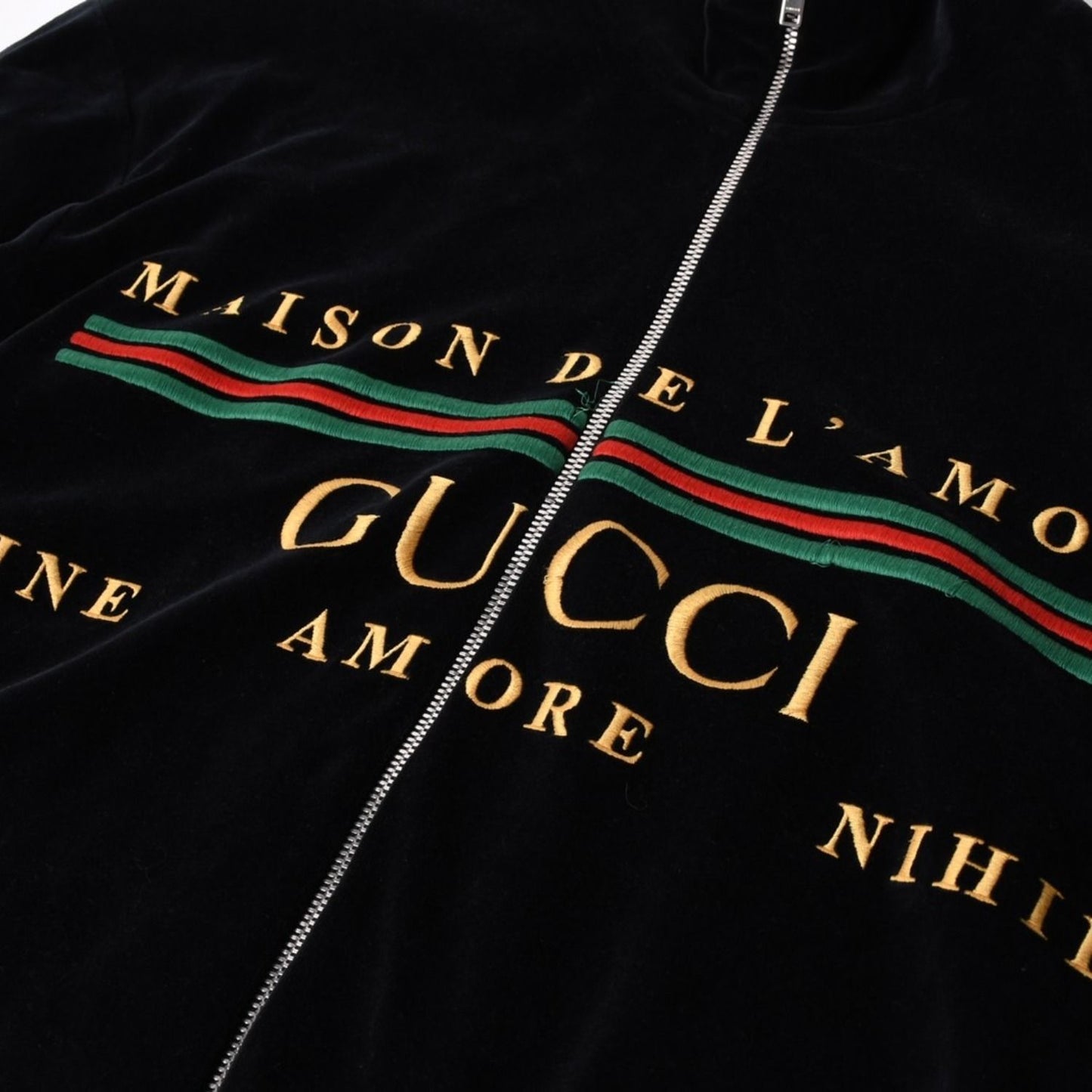 Gucci Maison de 'amour Logo Embroidered Velour Oversized Jacket Black L — view 6