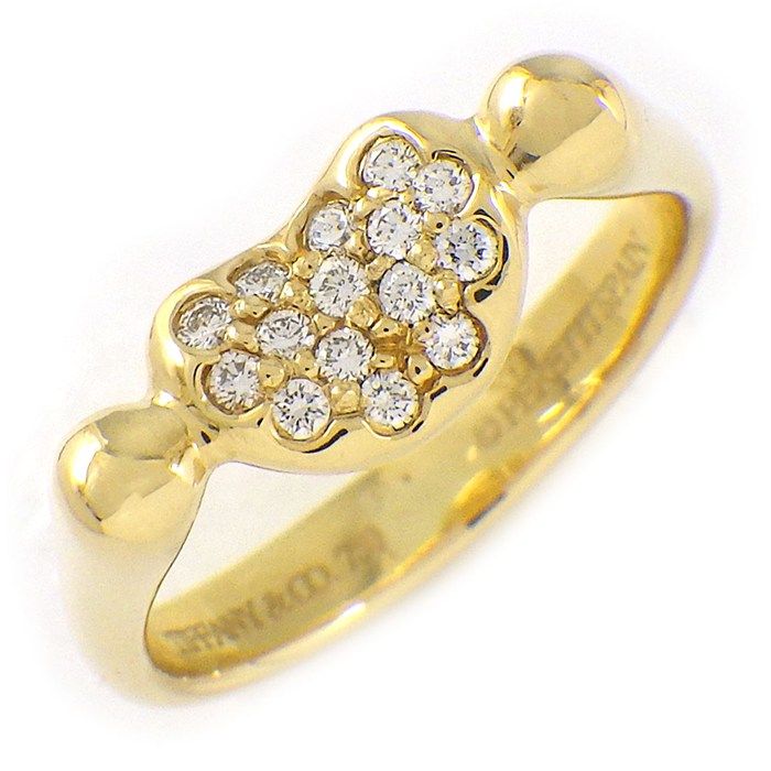 Tiffany & Co Pinky Ring Bean Design Mini Beans Pave Diamond 18K Yellow Gold
