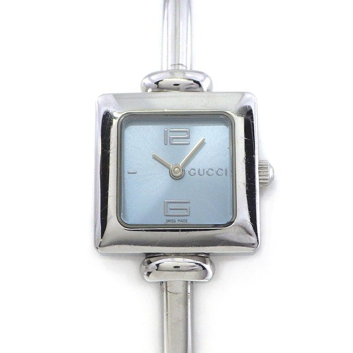 Gucci Watch Bangle Square Sunray Ice Blue Dial SS Quartz Analog