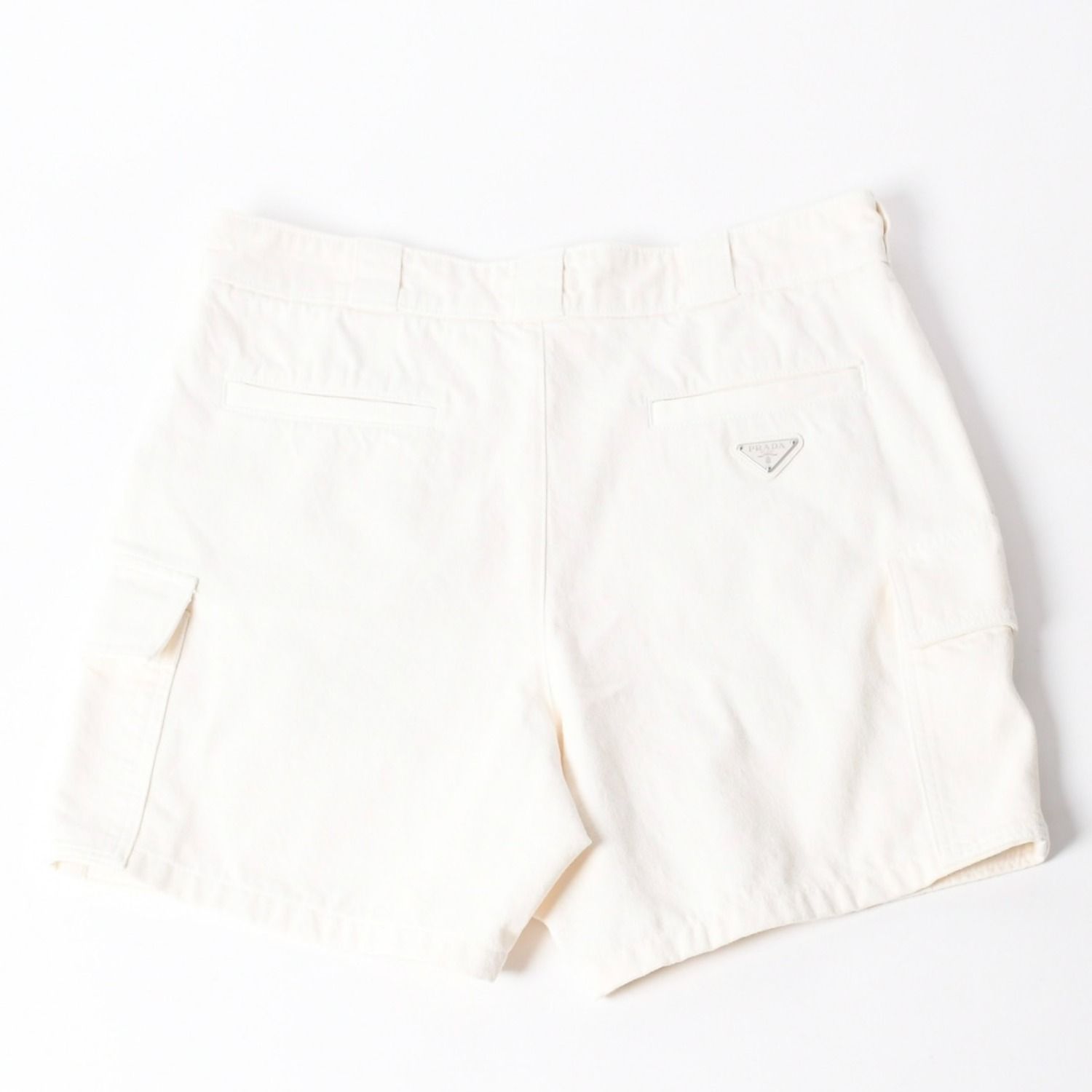 Prada White Denim Bermuda Shorts Half Metal Plate M Silver — view 2