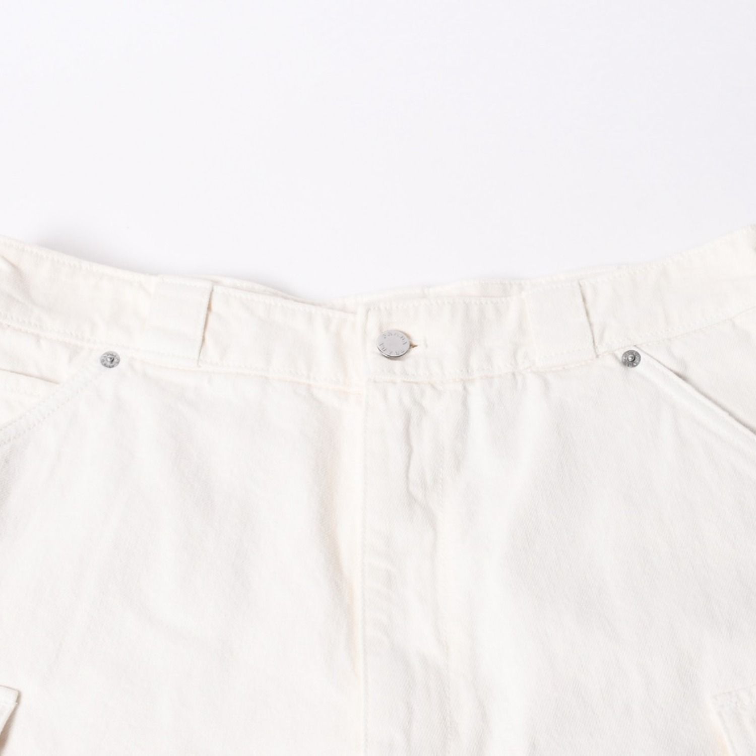 Prada White Denim Bermuda Shorts Half Metal Plate M Silver — view 3
